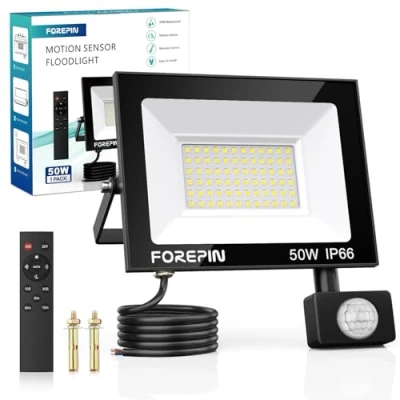 Imagen de Focos LED Exterior con Sensor de Movimiento, 50W Foco Proyector Control Remoto IP66 Impermeable 4500LM 6500K Blanco Frío para Exterior, Interior, Jardín, Garaje, Patio, Terraza