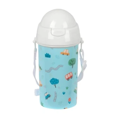 Imagen de Safta PREESCOLAR COCHES Botella de Apertura Automática, con Pajita, Agua, Sin BPA, Bandolera, Cómoda y Ligera, 500 ml, 7.3x19.5 cm