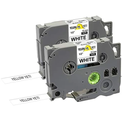 Imagen de Yellow Yeti 2 Casetes de Cinta Laminada TZe 231 TZ negro sobre blanco 12mm x 8m Etiquetas compatibles para Brother P Touch PT 1000 H100 H100LB H110 D210 D210VP D600VP E110 E110VP P700