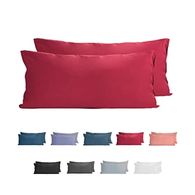 Imagen de Komfortec Juego de 2 Fundas Almohada 100% algodón, 40 x 80 cm, Punto Supersuave, Funda 150 g/m², Rojo Aurora