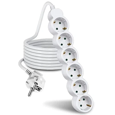 Imagen de EXTRASTAR Regleta Alargador de 1.5 Metros con 6 Enchufes, Tomas para el hogar, Oficina y Viajes, Blanco 1Pc