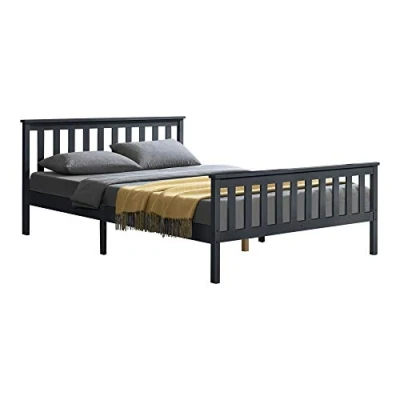 Imagen de [en.casa] Cama de Pino Breda 160 x 200 cm Doble Matrimonio con Somier Reposacabezas Elevado Gris Oscuro