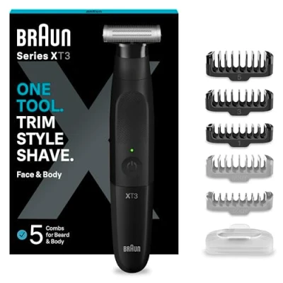 Imagen de Braun Series X Recortadora de Barba, maquina afeitar, cortapelos hombre, Afeitadora Eléctrica Hombre con Rasuradora para Rostro y Cuerpo, XT3200, Negro