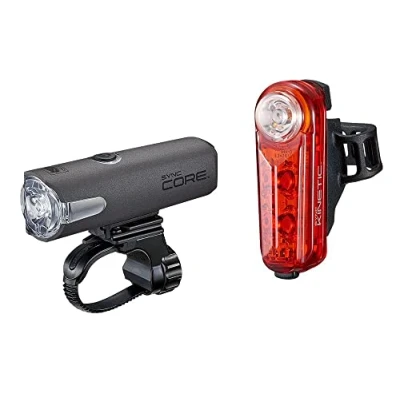 Imagen de CATEYE Sync Core &amp; Kinetic Juego de Luces Recargables Delanteras y traseras Tecnología sincronización, Brillante, Larga duración la batería Recargable por USB, Color Negro