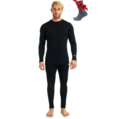 Imagen de Merino.tech Conjunto Lana Merino Hombre Termica Hombre, Camisa Pantalon Termico Merino, como Un Regalo Calcetines Peso Pesado (Medium, 320 Black)