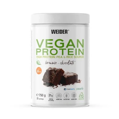 Imagen de Weider Vegan Protein (750g) Sabor Brownie Chocolate. Proteína Vegana 21g/dosis Aislada Guisante (Pisane) y Arroz. Con Vitamina B12 Stevia. Sin Gluten, Azúcar.