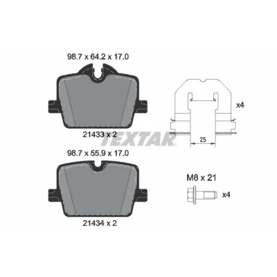 Imagen de TEXTAR 2143301 Juego de pastillas freno preparado para indicador desgaste con tornillos pinza accesorios BMW: 3 Berlina, Touring