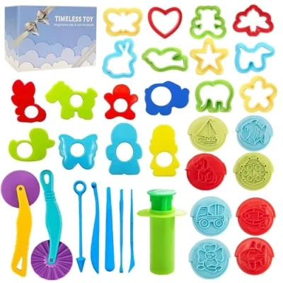 Imagen de Juego de Plastilina para niños 42 Piezas Herramientas Moldes Dinosaurios Frutas Tijeras Podar y accesorios el mejor regalo 2 a 8 años