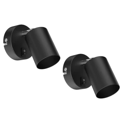 Imagen de ledscom.de 2 piezas Aplique WAIKA, interruptor, negro mate, redondo, 1x GU10 máx. 60W
