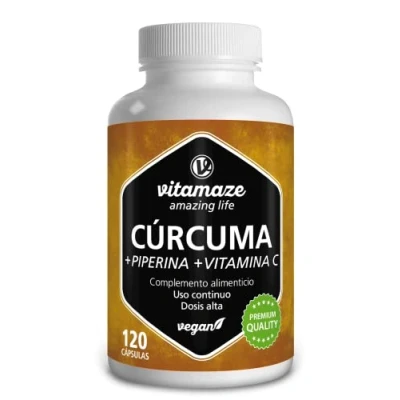 Imagen de Curcuma en Capsulas 1440 mg + Curcumina Piperina y Vitamina C de Alta Dosis, 120 Cápsulas Veganas, 95% Natural Extracto Pura Curcumina, Suplemento sin Aditivos Innecesarios. Vitamaze®