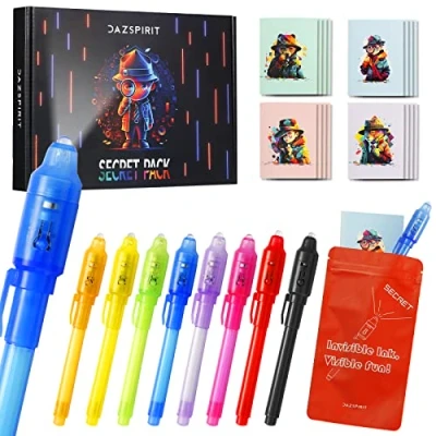 Imagen de DazSpirit 8 pcs Bolígrafo Tinta Invisible y Libreta, Tema de Detectives Boli Magico Regalos Cumpleaños Niños, para Escribir mensajes secretos, Piñatas