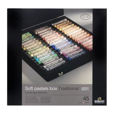 Imagen de Estuche profesional de pasteles suaves Rembrandt en caja madera lujo Selección paisajes tradicional 45 enteros