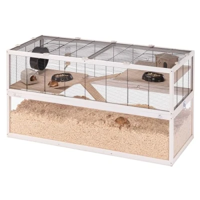Imagen de Ferplast Jaula Hámster DOMSTER, para Ratones, 3 Niveles, Accesorios, Plataformas Escaleras, Malla metálica y Madera FSC, Base Transparente, de 120 x 50 h 66,5 cm