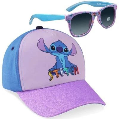 Imagen de Disney Conjunto de Gafas Sol y Gorra Béisbol para Niñas, con Protección UV al 100% (Morado Stitch)