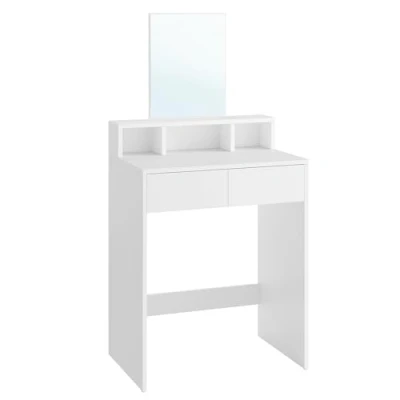 Imagen de VASAGLE Tocador con Espejo Grande, tocador, 2 cajones, 3 Compartimentos Abiertos, Moderno, Blanco RDT103W01