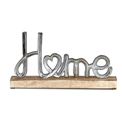 Imagen de levandeo Expositor de metal y madera mango con texto &quot;Home&quot;, 11 cm altura, para decoración mesa hogar