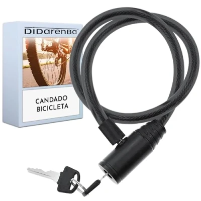 Imagen de Candado bicicleta cable de Acero resistente 60 cm cierre avanzado con llave seguro fuerte practico facil guardar negro