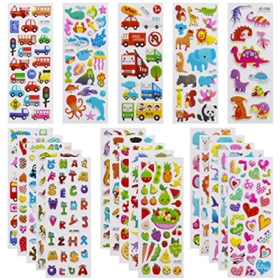 Imagen de Meafeng Pegatinas para Niños 600+, 24pcs Infantiles 3D Puffy Stickers, Aplicable Gratificantes Regalos Scrapbooking, Que Incluyen Automóviles,Animales, Números, Frutas, Letras, Vida Marina