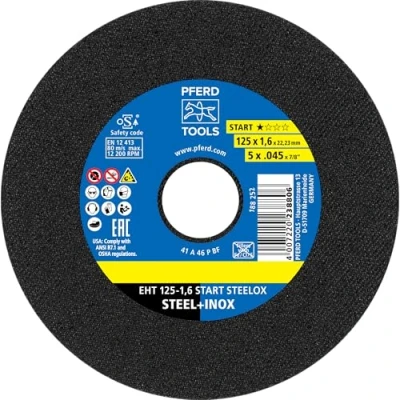 Imagen de PFERD Discos de corte EHT, 25 unidades, 125 x 1,6 22,23 mm, rectos, Start Line Stelox 69121069 para acero, acero inoxidable (INOX)