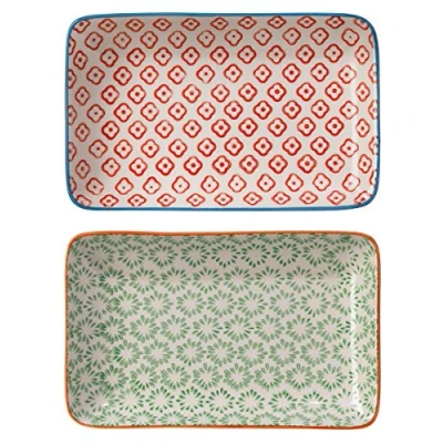 Imagen de BLOOMINGVILLE Plato para Servir Emma Rectangular de Colores L 19 x W 12 cm, Rojo Verde, Cerámica, Juego 2