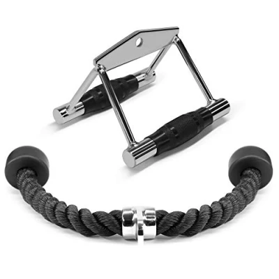 Imagen de Yes4All Jxlx Accesorio de cable doble mango D y cuerda tracción para tríceps, combo 2 en 1 máquina cables, E, + 25 libras Reino Unido