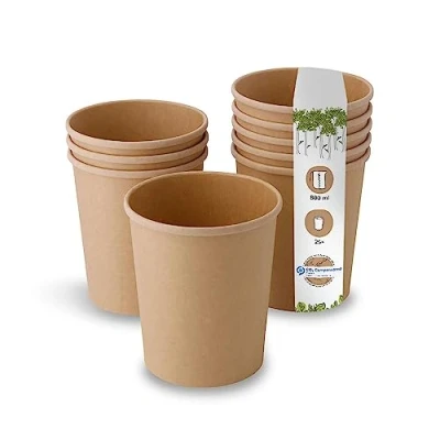 Imagen de BIOZOYG Taza Bio orgánica de Cartón Kraft I compostable con recubrimiento Sopera To Go para Helado 25 Vasos orgánicos desechable biodegradable 800 ml