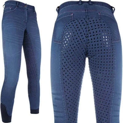 Imagen de HKM Ridebukser Super Denim Easy 3/4 sølv 6100 Pantalones de equitación, Color Azul Vaquero, 40 EU
