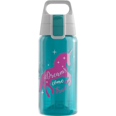 Imagen de SIGG VIVA ONE Unicorn cantimplora infantil (0.5 L), botella para niños sin sustancias nocivas y con tapa hermética, transparente usar una mano