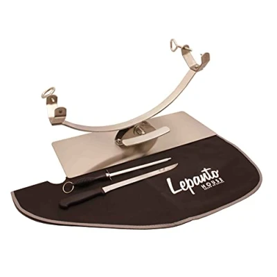Imagen de Soporte jamonero New Generation basculante, inoxidable basculante mas cuchillo chaira y cubre jamón color negro
