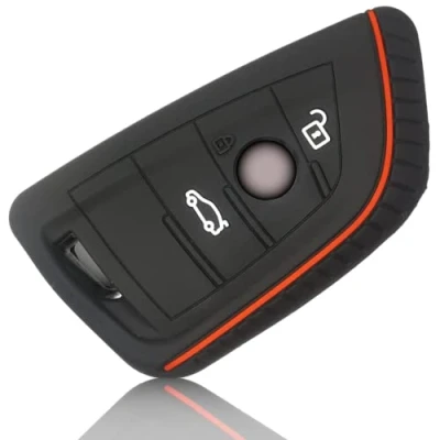 Imagen de FOAMO Funda para llave de coche compatible con BMW 3 4 botones (solo Keyless Go) protectora silicona en color negro y rojo
