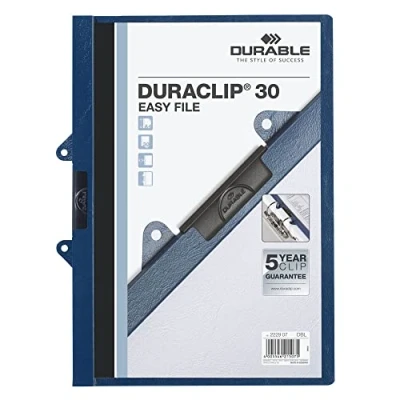 Imagen de Durable 222907 Archivo con clip Duraclip 30 Easy File, puede ser archivado, papel duro, hasta hojas A4, azul oscuro, paquete de 25
