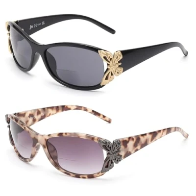 Imagen de JM 2 Pack Bifocales Gafas de Sol Lectura para Mujer Moda Presbicia Outdoor Protección UV400 Negro &amp; Gris Tortuga +1.0
