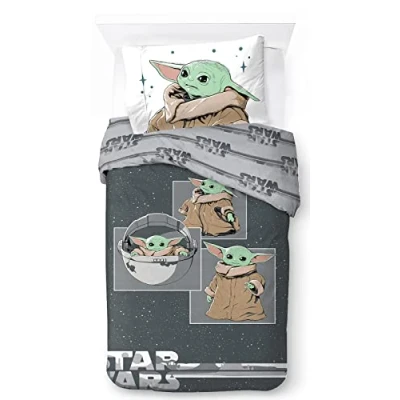 Imagen de Jay Franco Star Wars Mandalorian Curious Child Juego de Ropa Cama Infantil 100% Algodón 135 x 200 cm Tamaño Individual Funda Nórdica + Almohada 50 70