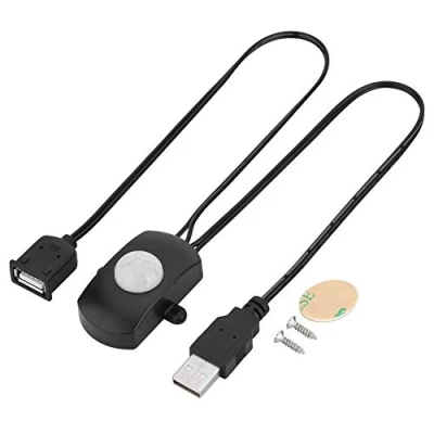 Imagen de Interruptor de Sensor Movimiento PIR, 4A DC 5 24V Detector infrarrojo PIR automático Tira LED Interfaz USB(Negro)
