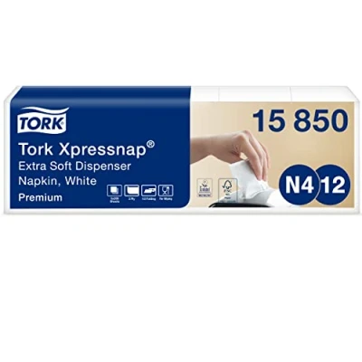 Imagen de Tork Xpressnap Servilleta suave Blanca para Dispensador N4, Plegado 1/2, 2 capas, 21 cm x 17 cm, 8 1000 servicios, 15850