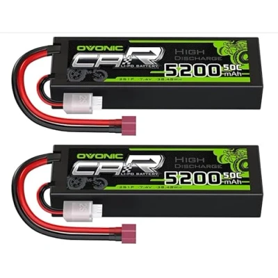 Imagen de OVONIC Batería Lipo 2s 7,4 V 50 C 5200 mAh con conector T Deans Style para RC Car Truck (2 unidades)