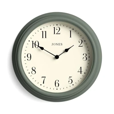 Imagen de JONES CLOCKS®, The Venetian, Reloj de Pared Cuarzo en diseño clásico Mate y Esfera Color Crema Cocina, Sala Estar/Comedor u Oficina (Numerales arábigos, Verde)
