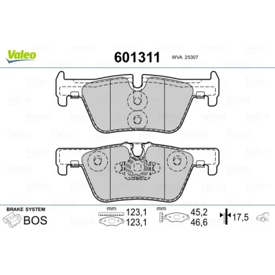 Imagen de VALEO 601311 Juego de pastillas freno Eje trasero excl. contacto avisador desgaste Chapa antichirridos BMW: 3 Berlina, 1 Hatchback, Touring
