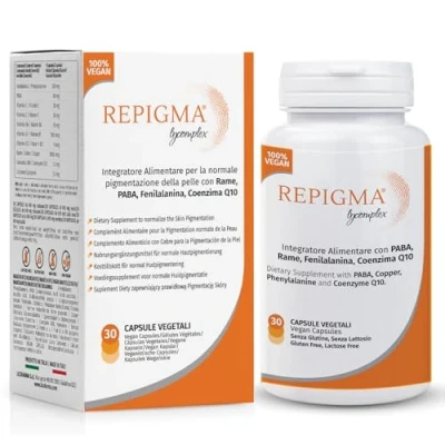Imagen de Repigma Lycomplex Complemento alimenticio útil en el tratamiento del vitíligo y de las manchas blancas la piel Envase 30 cápsulas