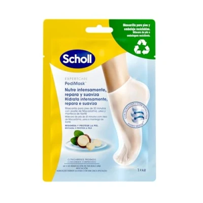 Imagen de Scholl Expert Care Mascarilla para pies con aceite de macadamia Hidratación intensa en 20 min Calcetines no grasos piel seca Fáciles usar y reciclables Suavidad instantánea 1 par