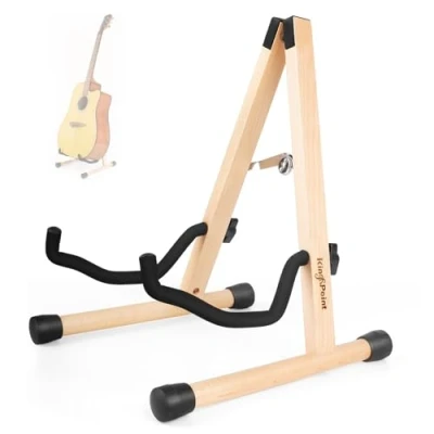 Imagen de soporte de madera para guitarra, pie marco en A acústica, plegable ajustable bajo, violonchelo, mandolina, banjo, ukelele (color natural)