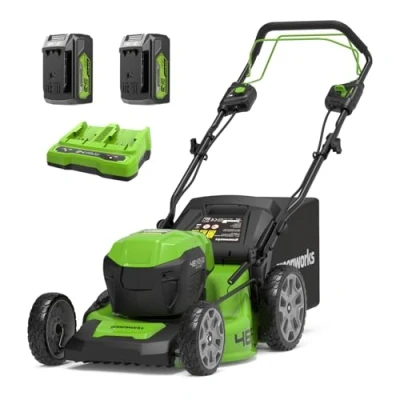 Imagen de Greenworks 48V (2x24V) Cortacésped de Batería Autopropulsada, Ancho Corte 46 cm, Bolsa 55L MÁS Dos Baterías 4Ah y Cargador Doble GD24X2LM46SPK4X
