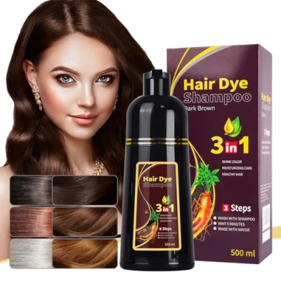 Imagen de 3 In 1 Black Instant Hair Color Shampoo, Long Lasting, Fast Dye For Men &amp; Woman, Shampoo Gray Hair, 500ml Easy (Dark Brown)