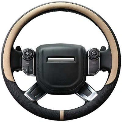 Imagen de COFIT Cubierta de Volante Cuero Transpirable y Antideslizante Microfibra L 39 40.5cm Beige Negro