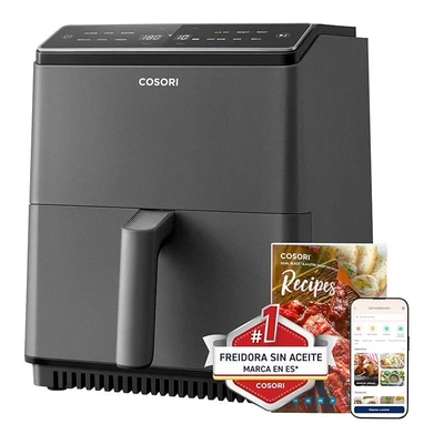 Imagen de Freidora de aire Cosori Dual Blaze Chef Edition, Doble resistencia, 1700 W, 6.4 L, 12 Funciones, Sistema 360 ThermoIQ, Gris