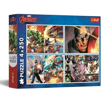 Imagen de Trefl Puzle 4en1: Marvel The Avengers, Días de héroes 4 x 250 Piezas Set Cuatro Rompecabezas para Adolescentes, Multicolor (13309)