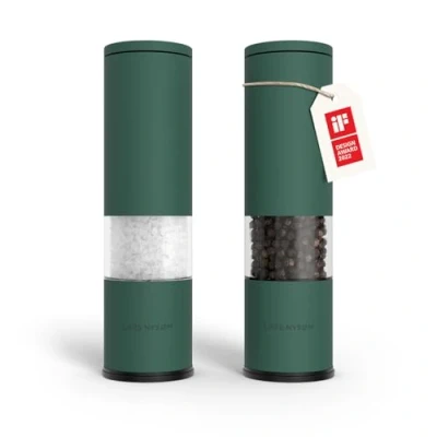 Imagen de LARS NYSØM Juego de 2 molinillos sal y pimienta manuales con molinillo cerámica ajustable grueso a fino I especias diseño (Pine Green)