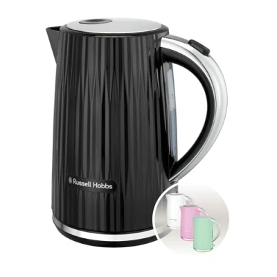 Imagen de Russell Hobbs Hervidor de agua Eléctrico, para caliente, té o café, 1,7 l, tapa apertura por presión, filtro extraíble y lavable, detalles cromados, negro, 2400 W, Eden 27360 70