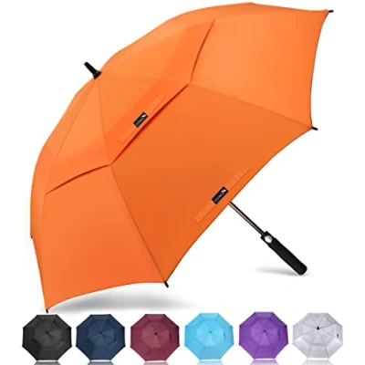 Imagen de ZOMAKE Paraguas Golf Antiviento Automatico 62 Pulgadas,Extra Grande Paragua Resistente con Doble Toldo Venteado Impermeable A Prueba de Viento Palo para Hombre Mujer(Naranja)