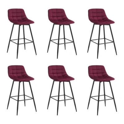 Imagen de WOLTU 6X Taburete de Bar con Respaldo, Marco Metal Muebles Cocina Asiento Terciopelo Alto para Cocina, Bar, Paquete 6 Unidades Burdeos BH143bd